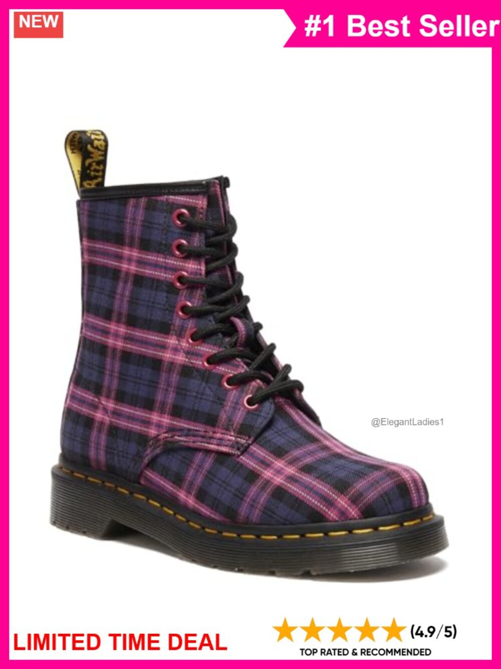Unisex 1460 Leather 8 Eye Boot Textile Tartan Round Toe Work Boot